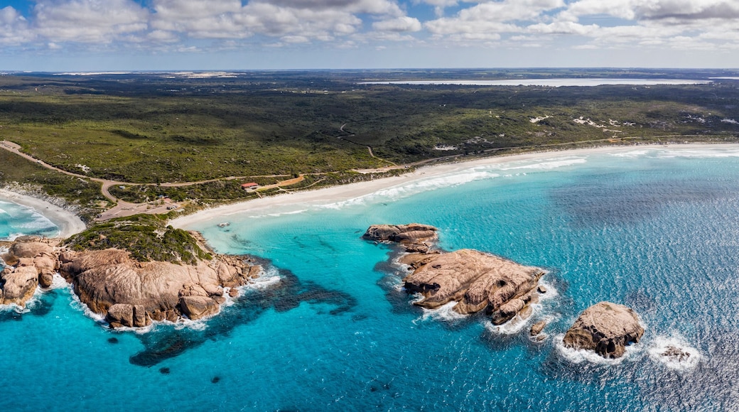 Aerial panoramic view of Twilight Bay and Twilight beach at Esperance in Western Australia