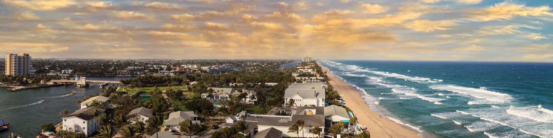 Sunset over Aerial view of Hillsboro Beach