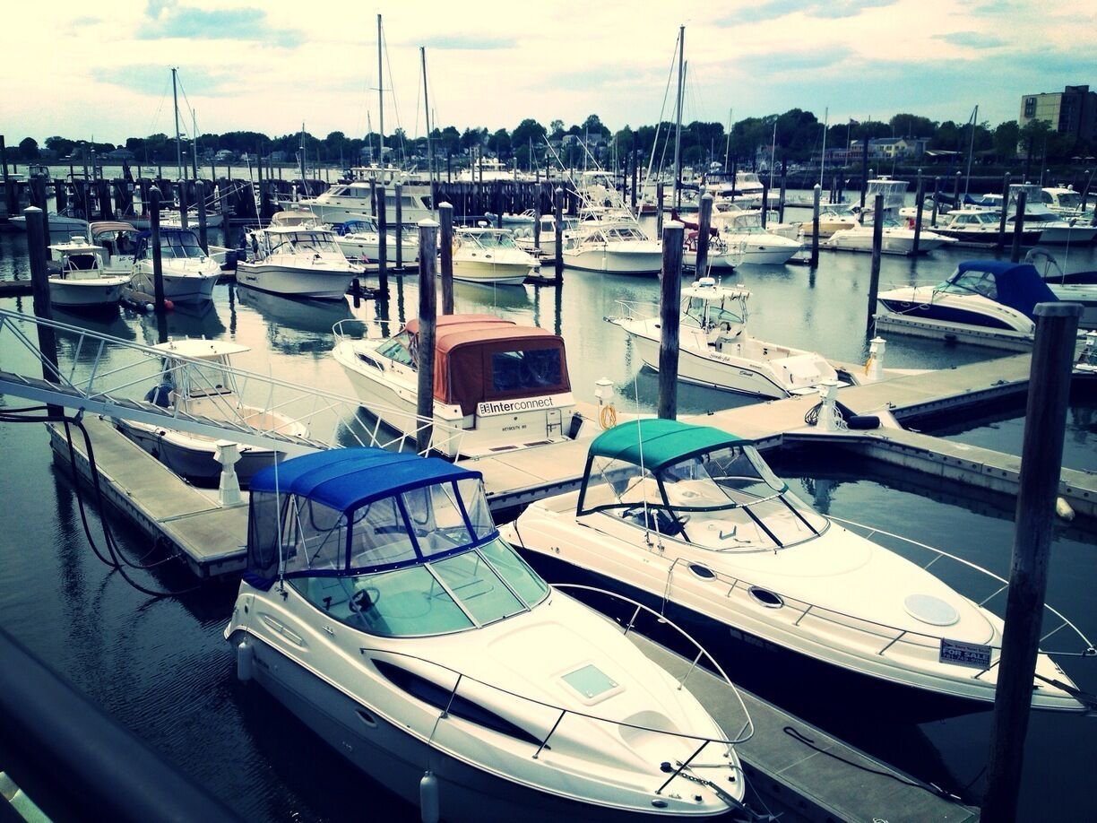 Hingham Shipyard marina outside of Boston. The area was vital to WWII shipbuilding. Now it's a marina with retail space