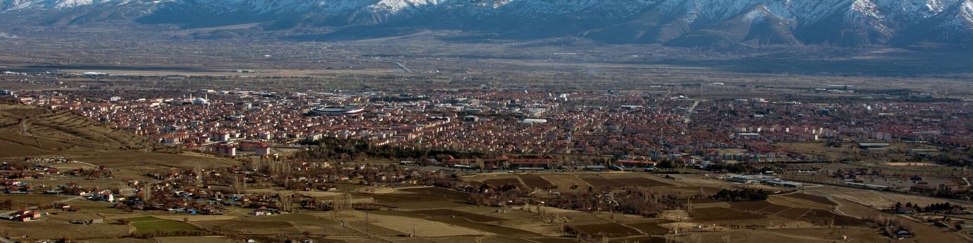 High view of Erzincan city. clouds and blue sky.