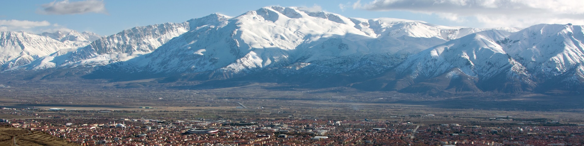 High view of Erzincan city. clouds and blue sky.