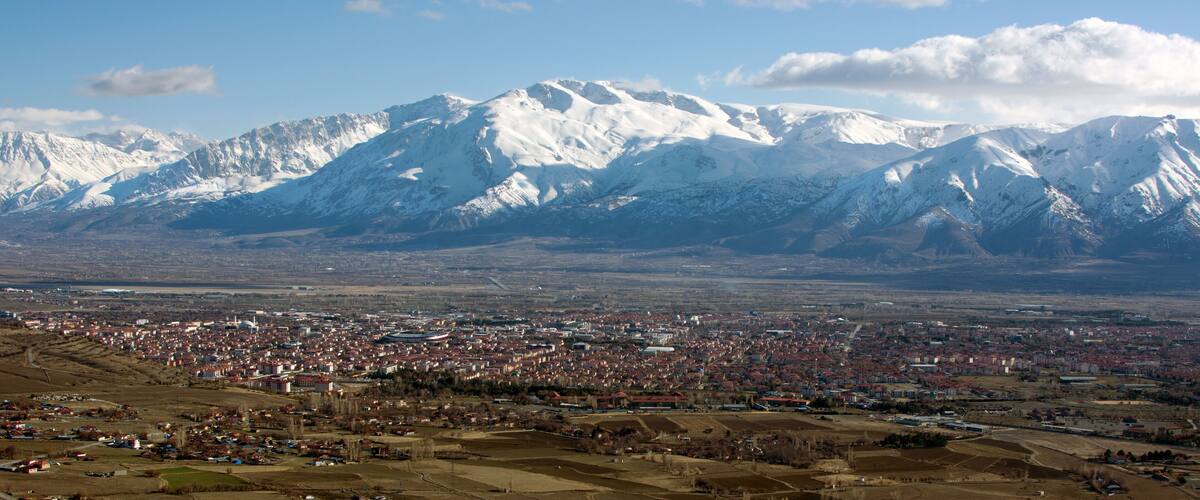 High view of Erzincan city. clouds and blue sky.