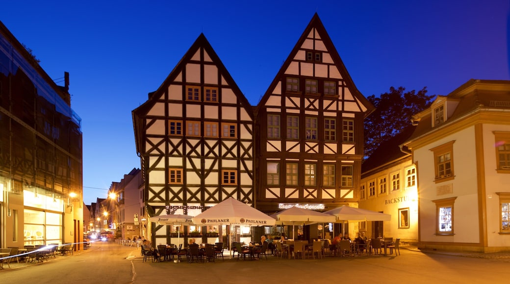 Erfurt which includes night scenes, outdoor eating and heritage elements