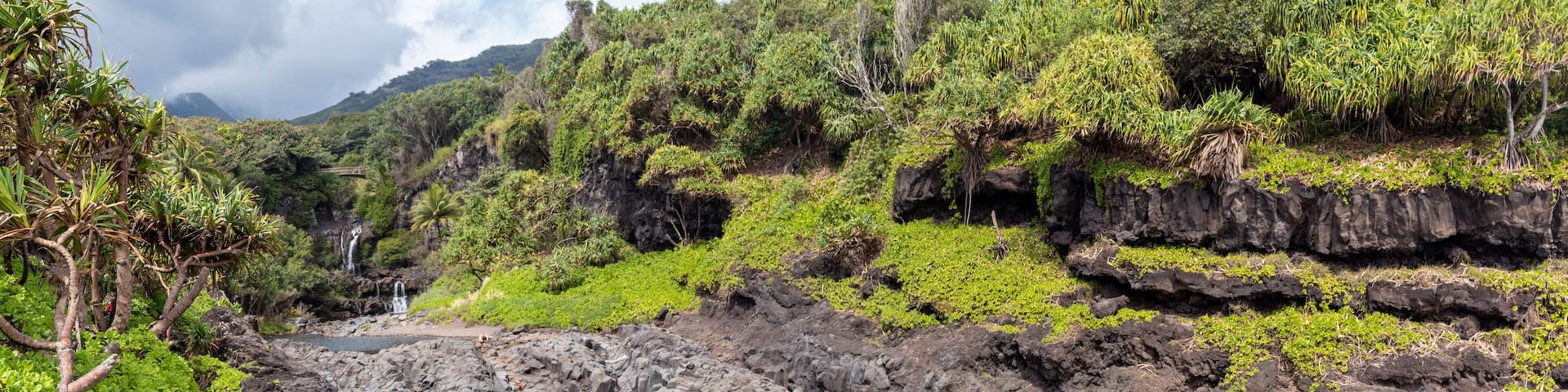 Panorama of the beautiful Seven Sacred Pools near Hana