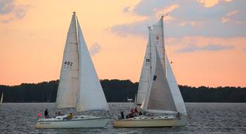 Erie featuring a river or creek, boating and a sunset