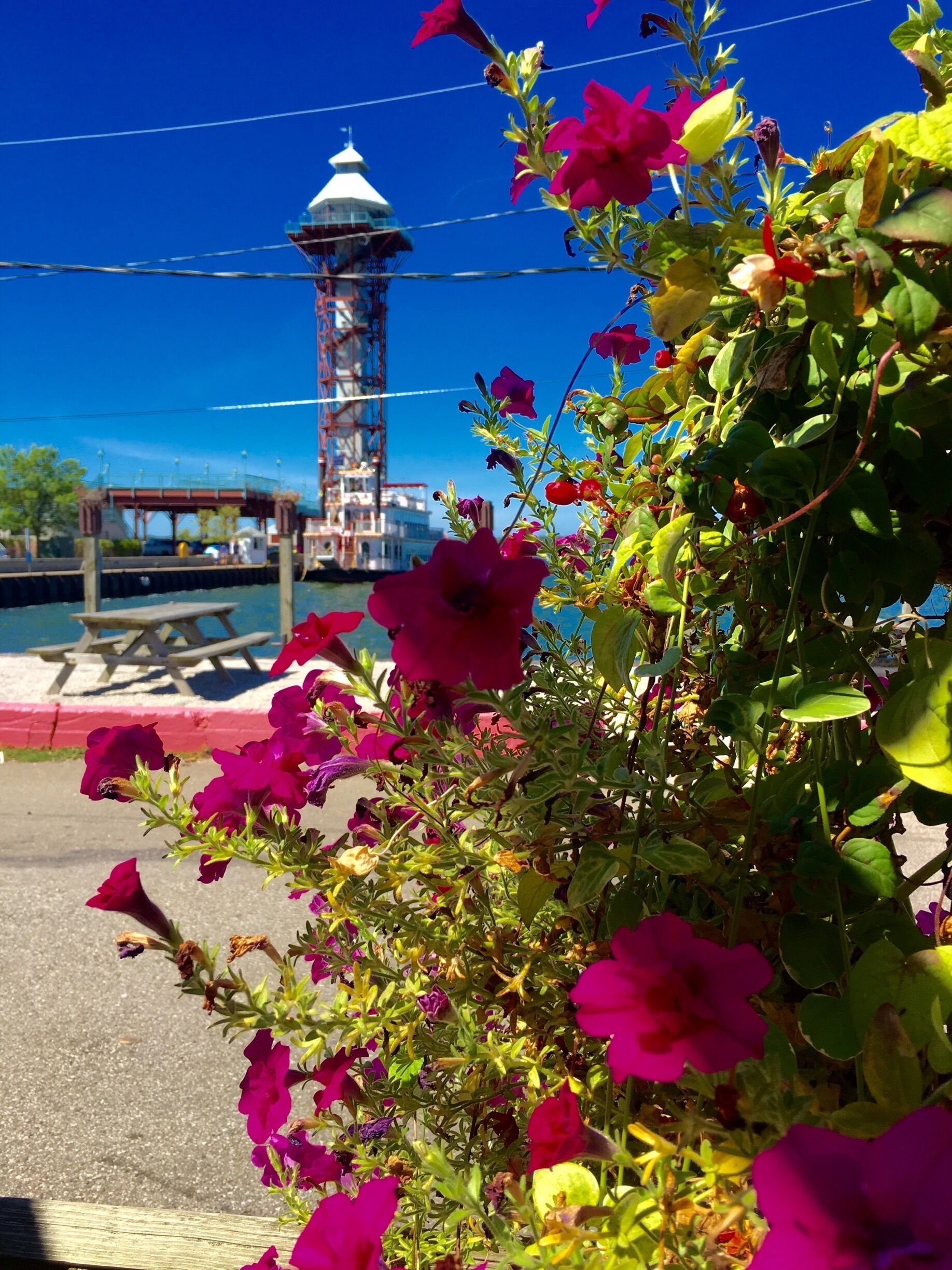 
The Bicentennial Tower is an observation tower located in Erie, Pennsylvania and features panoramic views of Lake Erie, Presque Isle State Park, and downtown Erie. The tower was built to signify the city's bicentennial year 1996. It is 187 feet (57 m) tall and has 2 observation decks.

It's located at the end of State Street on Dobbins Landing.