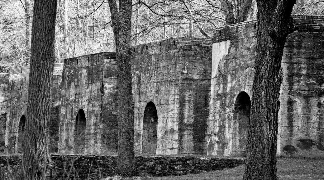 The remains of the limestone kilns in Central Pennsylvania used around the turn of the century by the Blair Limestone Company. The quarries where the limestone was mined can be visited with just a short hike into the nearby hills.