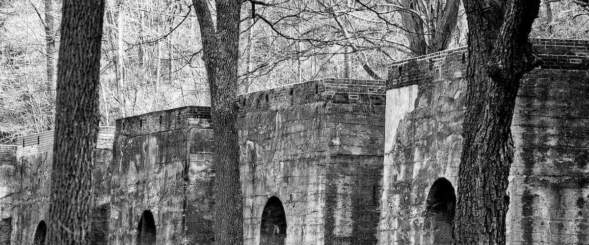 The remains of the limestone kilns in Central Pennsylvania used around the turn of the century by the Blair Limestone Company. The quarries where the limestone was mined can be visited with just a short hike into the nearby hills.