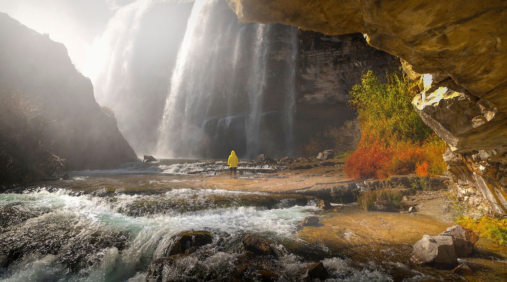Panoramic image of Tortum (Uzundere) waterfall from down in Uzundere. Landscape view of Tortum Waterfall in Tortum,Erzurum,Turkey. Explore the world's beauty and wildlife.