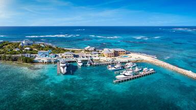 Aerial view of the Flying Fish Marina, next to Clarence Town, Long Island, Bahamas
