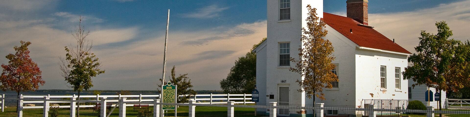 Afternoon light on Sand Point lighthouse on Lake Michigan, Escanaba, Michigan.