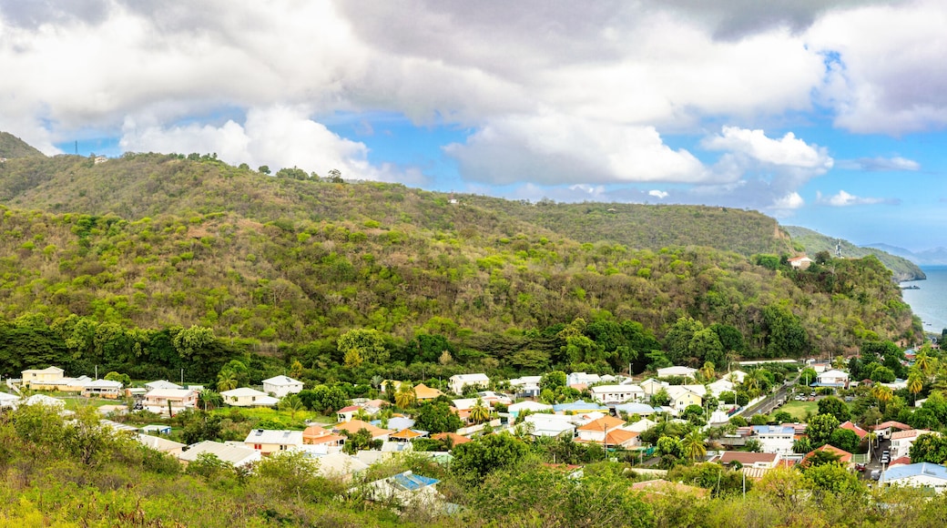 Le Carbet town panorama in Martinique, France. Le Carbet is a village and a commune in the French overseas department and island of Martinique.
