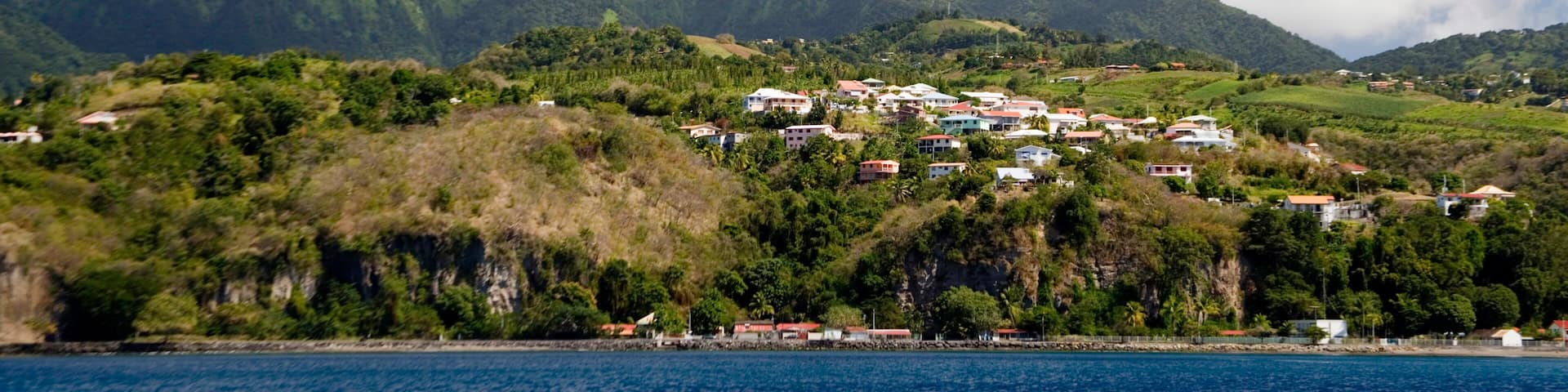 MARTINIQUE. French Antilles. West Indies. Pitons du Carbet rise above town of Le Carbet.