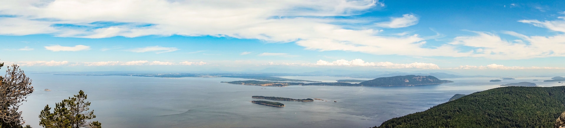 Orcas Island Panorama of the San Juan Islands With a Blue Sky