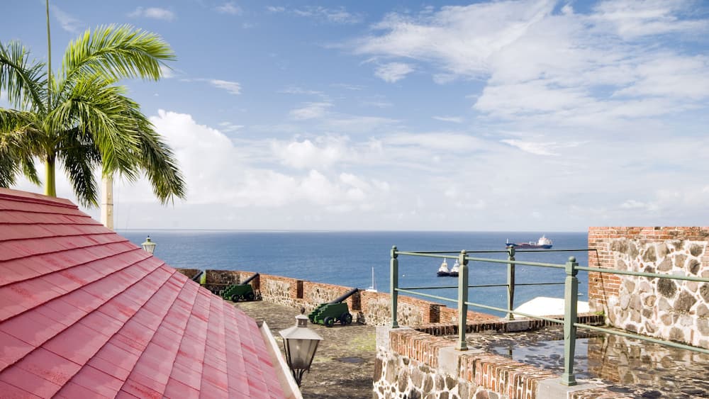 cannons over harbor Fort Oranje Oranjestad Sint St Eustatius island in the Caribbean Netherlands; Shutterstock ID 90623752; Purchase Order: SP-2617; Order Number: CSC Image Research