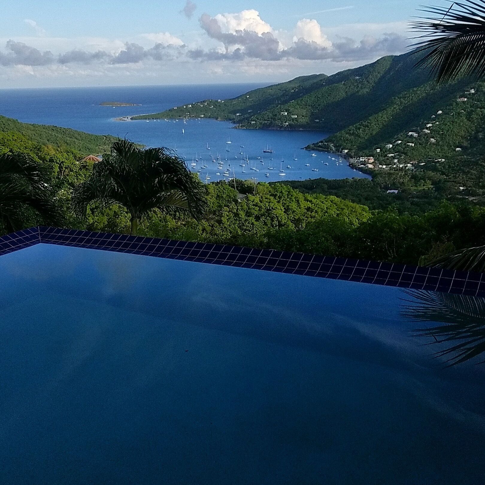 View of Coral Bay from the pool at the house we rented in the Upper Carolina neighborhood near Coral Bay