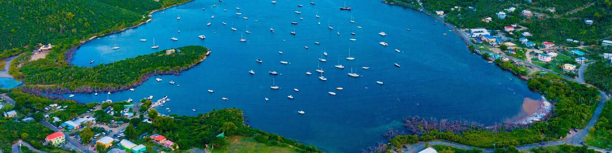 Aerial view of Coral Bay Harbor on St John in the U.S. Virgin Islands