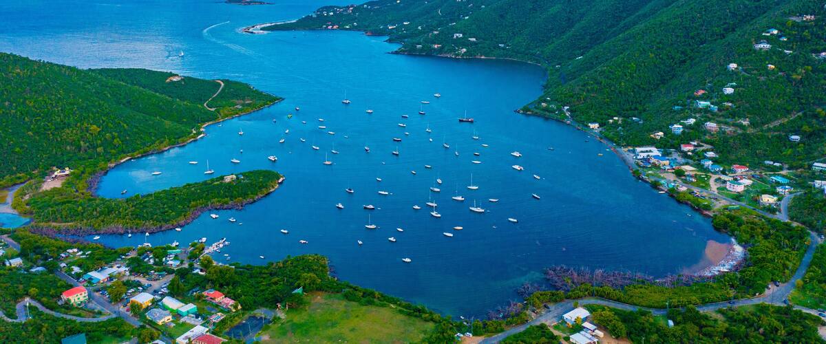Aerial view of Coral Bay Harbor on St John in the U.S. Virgin Islands