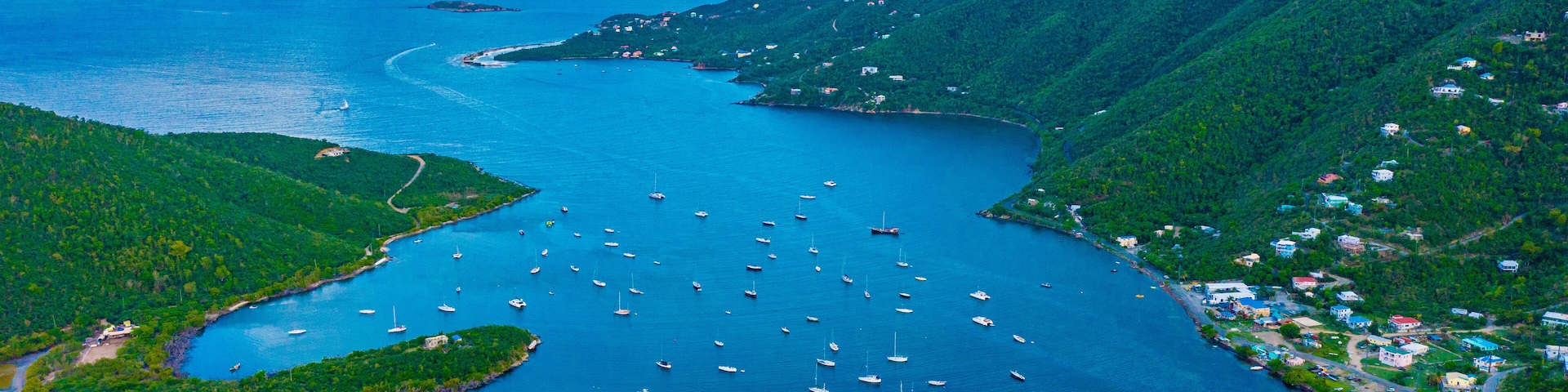 Aerial view of Coral Bay Harbor on St John in the U.S. Virgin Islands