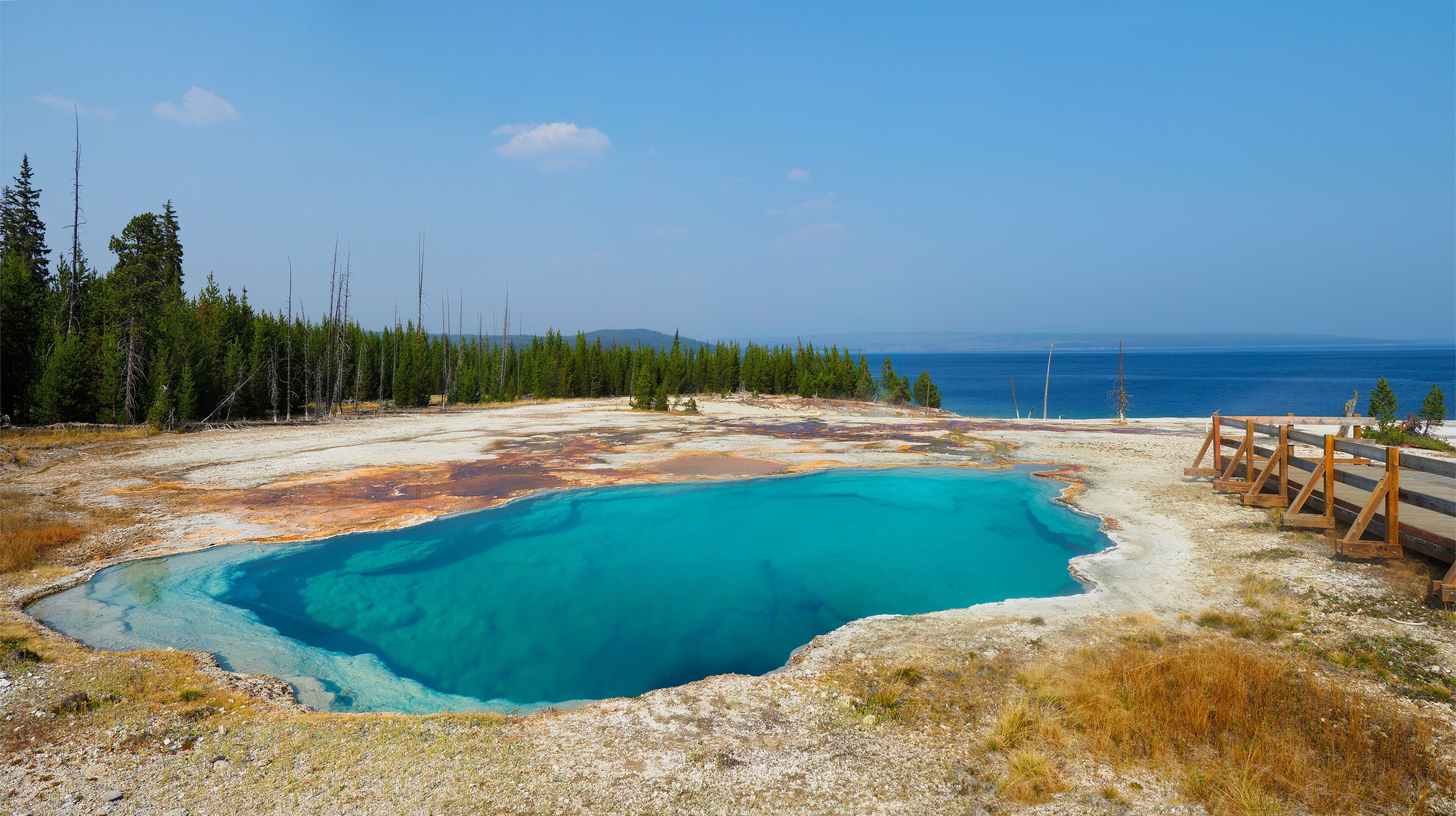 Panorama of a Colorul Hot Springs of the West Thumb Geyser Basin Near Yellowstone Lake, Yellowston National Park