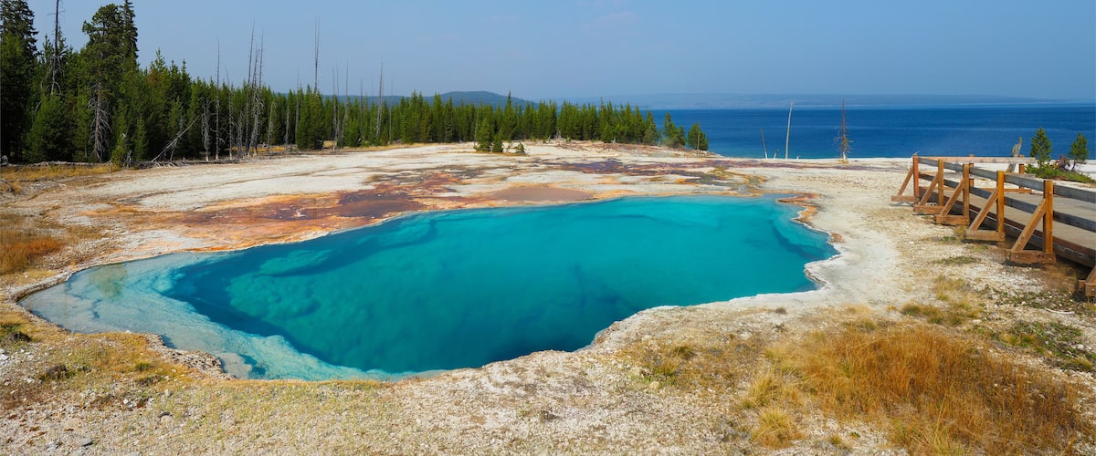Panorama of a Colorul Hot Springs of the West Thumb Geyser Basin Near Yellowstone Lake, Yellowston National Park