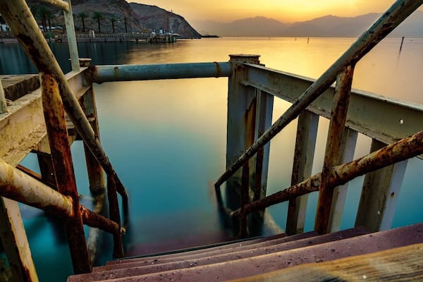Israel Eilat princess beach on the peer early morning