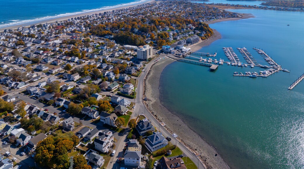 Yachts Marina at Safe Harbor Sunset Bay aerial view in Hull Bay in Allerton Village, Town of Hull, Massachusetts MA, USA.