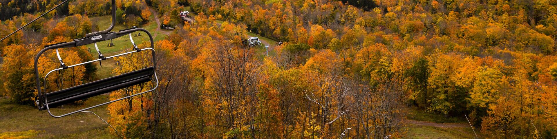 Golden fall season at the Hunter Mountain, NY, USA. Scenic skyride.