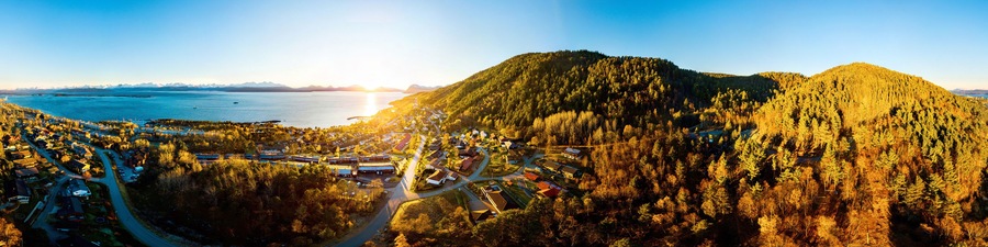 Aerial view of residential area in Molde, Norway in the evening