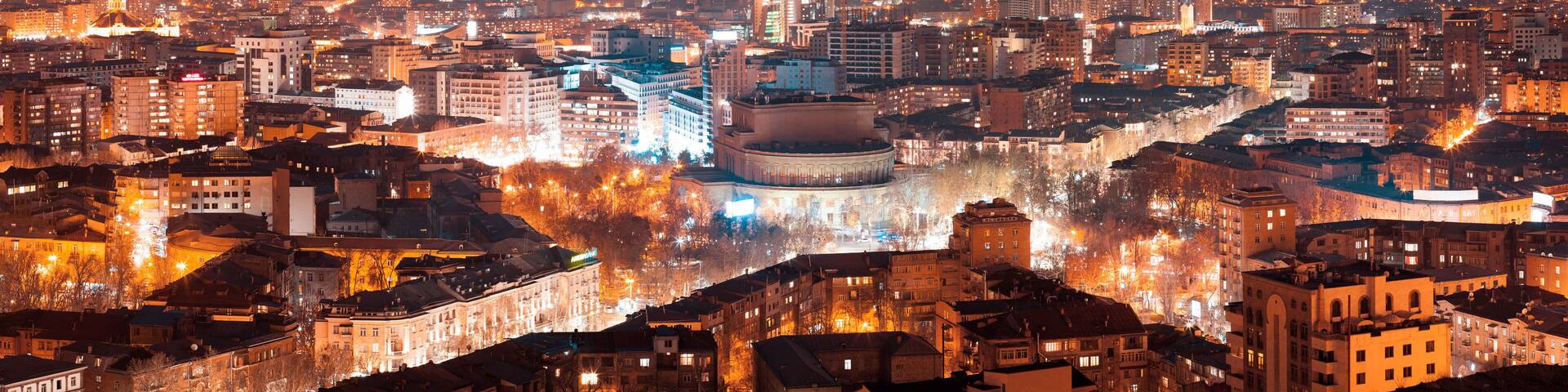 Night in Yerevan, Armenia from Cascade
