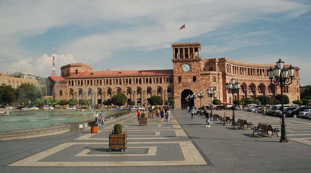 Republic Square in Yerevan. There are some pretty impressive buildings that surround the square, including the Government building shown in the photo.
On the left hand side on the photo are the singing fountains (go between 21:30 and 22:00; they're on 6 days a week). The fountains are in front of the National Gallery.