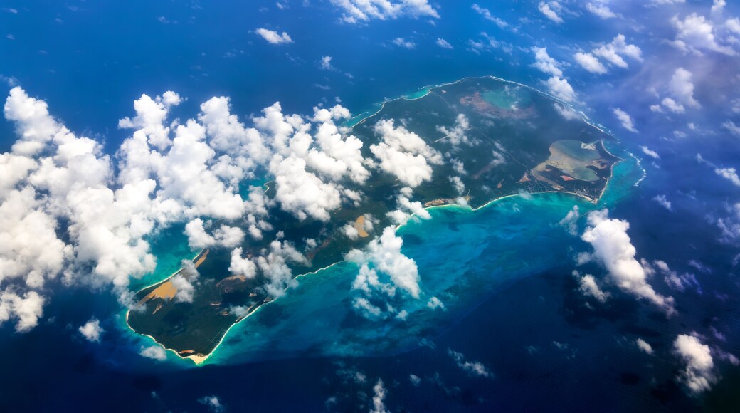 Aerial view of Rum Cay Island in the Caribbean Sea, the Bahamas