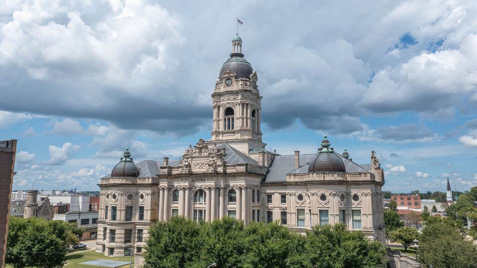 Historic Downtown Evansville Indiana Courthouse from Above