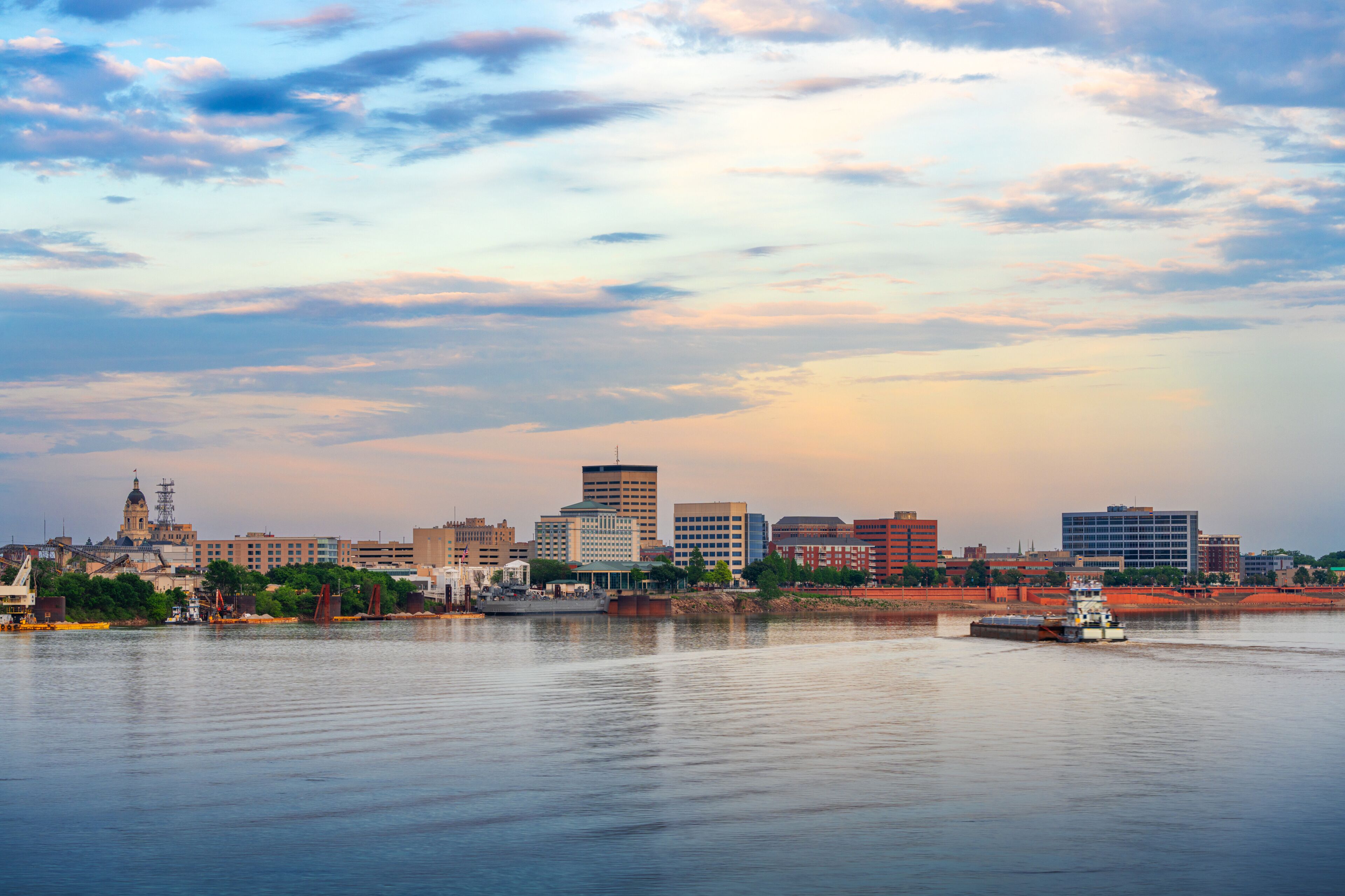 Evansville, Indiana, USA Downtown Skyline on the Ohio River