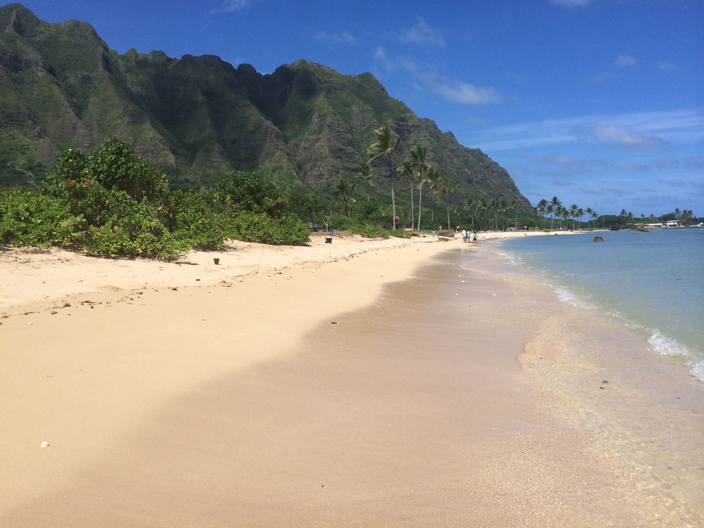 This turned out the be a great beach...lots of grass, trees for shade, a view of Chinaman's Hat & the mountains.  This is a great spot to paddle out to Chinaman's Hat.