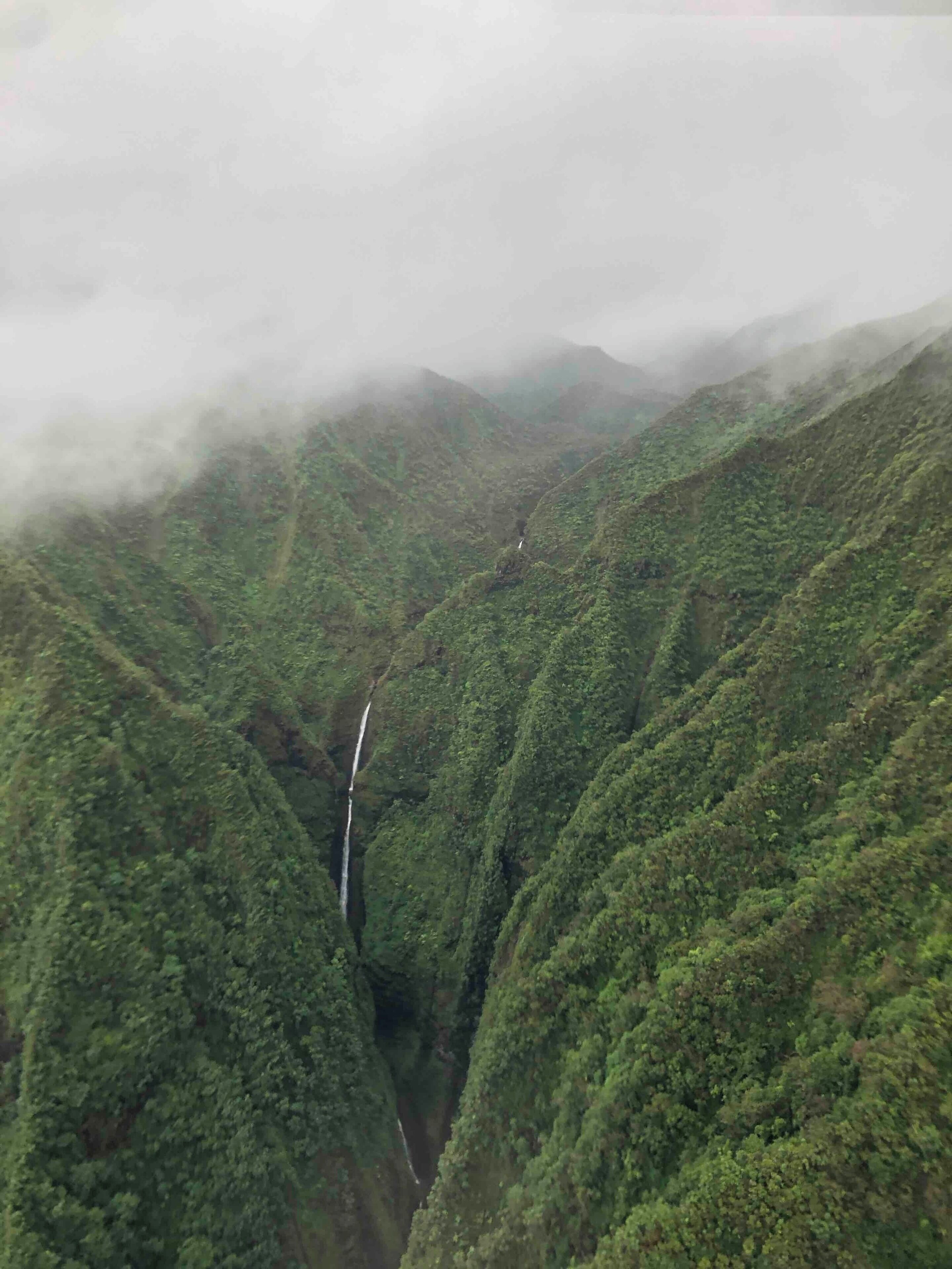 From a Magnum Helicopter tour of Oahu, a beautiful waterfall.