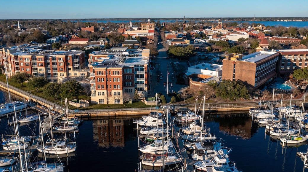 Aerial View of Downtown New Bern North Carolina looking North from the Marina