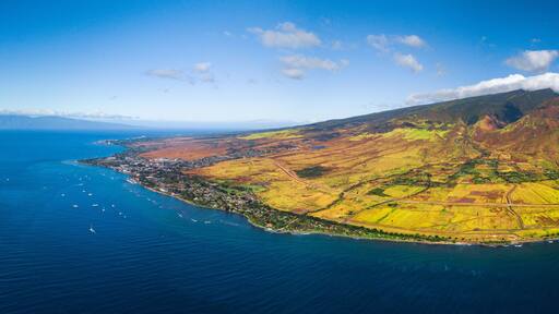 Aerial panorama of the west coast of Maui near the town of Lahaina, Hawaii, USA