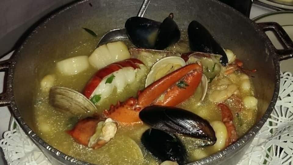 Mariscada...lobster, mussels, clams, scallops and more in a garlicky broth.