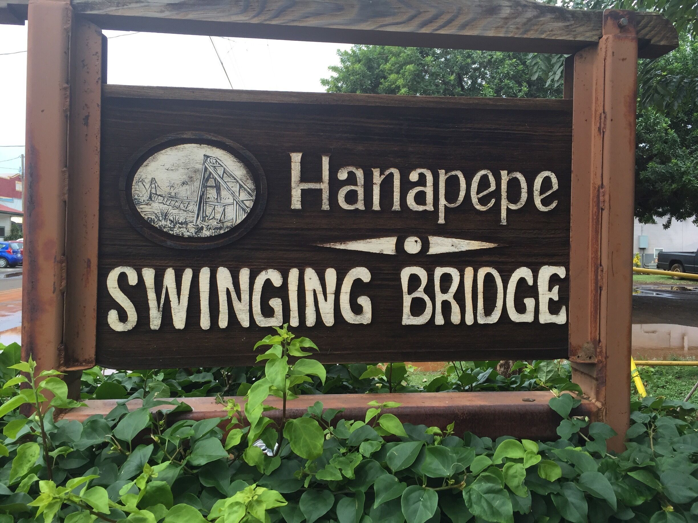 Popular attraction is the small artsy town of Hanapepe.  The bridge is used by residents to cross the river and really swings and moves when walking on it. 