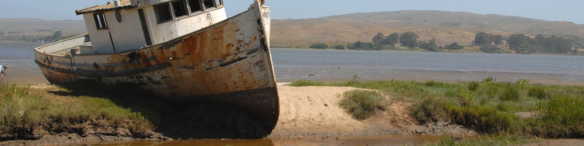 Beached fishing boat, Inverness, California