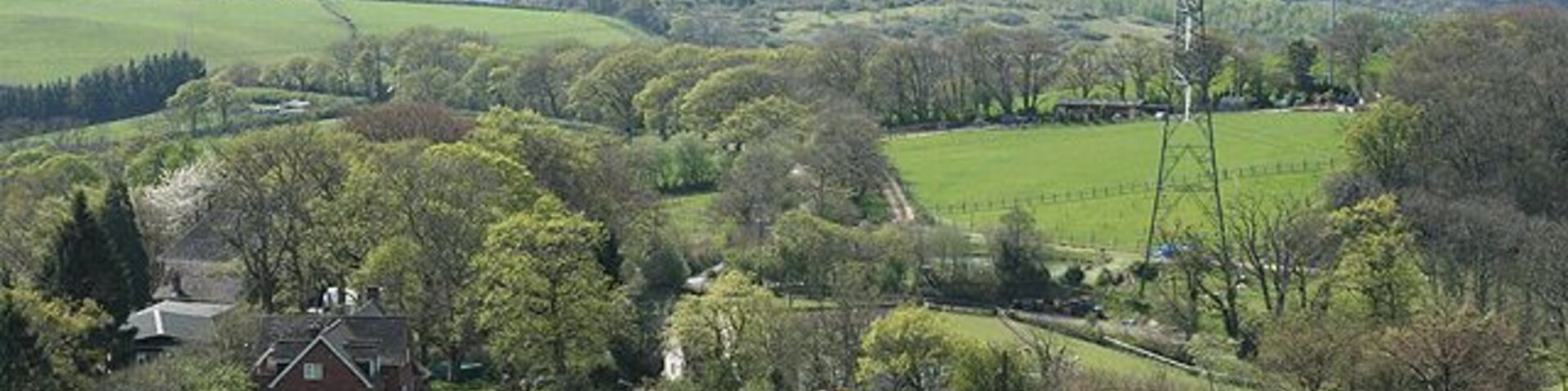 Dunchideock: view near Lawrence Castle Towards Lakeham Farm from a point below the belvedere. Looking west-south-west with the Teign valley in the distance - in the direction of Christow.