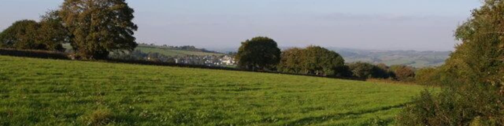 Field near Higher Hole A view from Bridford Bridleway 49 as it approaches the farms at Hole.