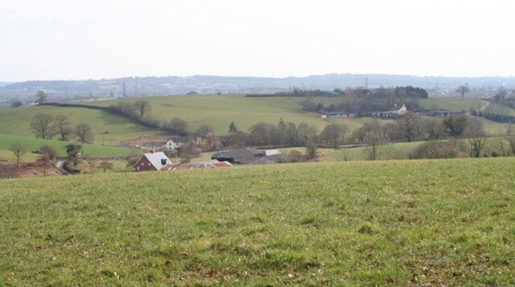 Field above Clapp Mill Farm The buildings on the hillside beyond are those of Townhill Farm at Westwood.