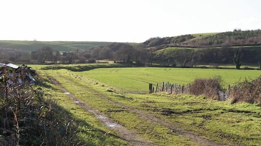 Rewe: disused railway at Up Exe. The formation of the Exe Valley Railway near Up Exe Mill. The long disused embankment runs south west to a vanished crossing of the river Exe