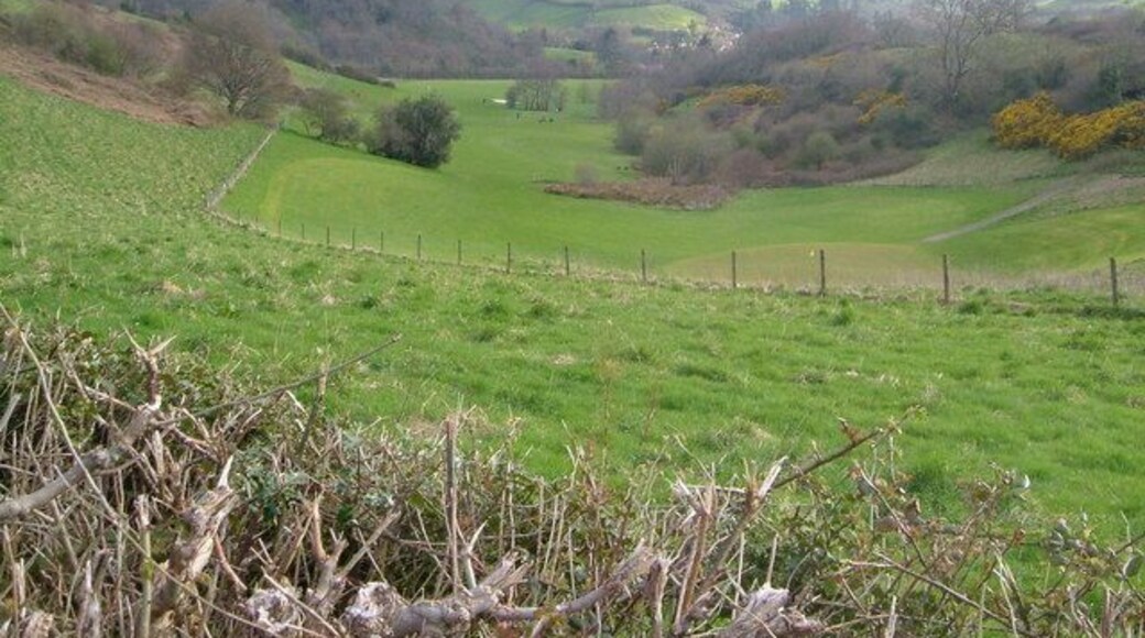 Valley above Lower Ashton Most of this valley forms part of the Teign Valley Golf Club course. Seen looking north-east from near the North Lodge of Canonteign. Part of Lower Ashton can be seen in the distance.