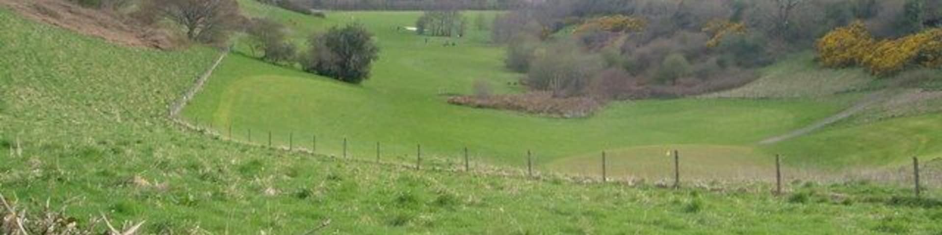 Valley above Lower Ashton Most of this valley forms part of the Teign Valley Golf Club course. Seen looking north-east from near the North Lodge of Canonteign. Part of Lower Ashton can be seen in the distance.