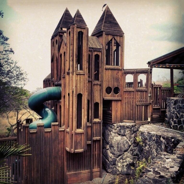 This playground felt like something you'd find at Legoland or Disneyland. But no, this was a delightfully free place to stop alongside the highway in Hawaii! The highlight was the slide that took the kids through two and a half full turns in complete darkness. Good stuff!
