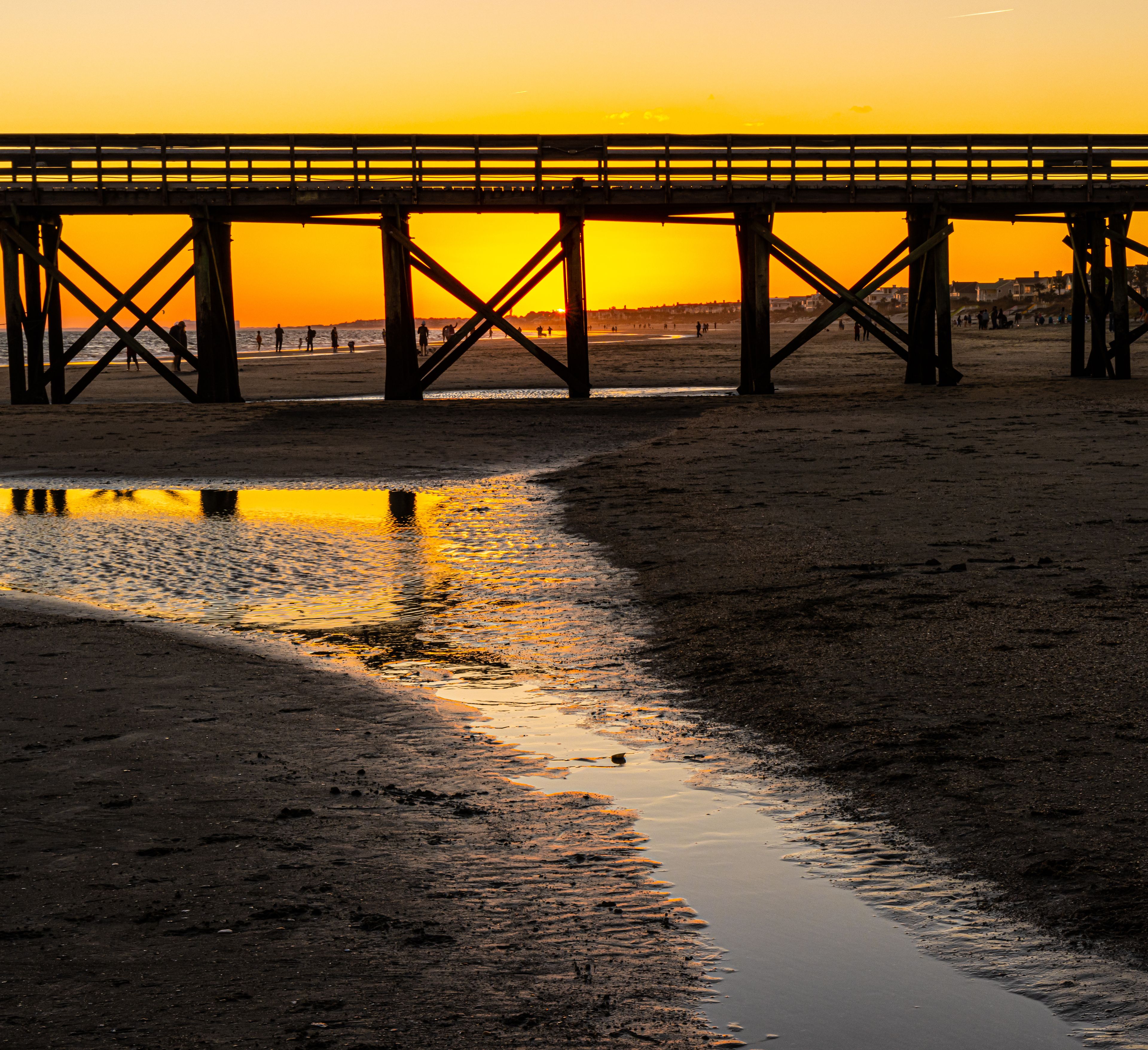 Sunset on The Isle of Palms Pier, Isle of Palms Beach, Sullivan's Island, South Carolina, USA