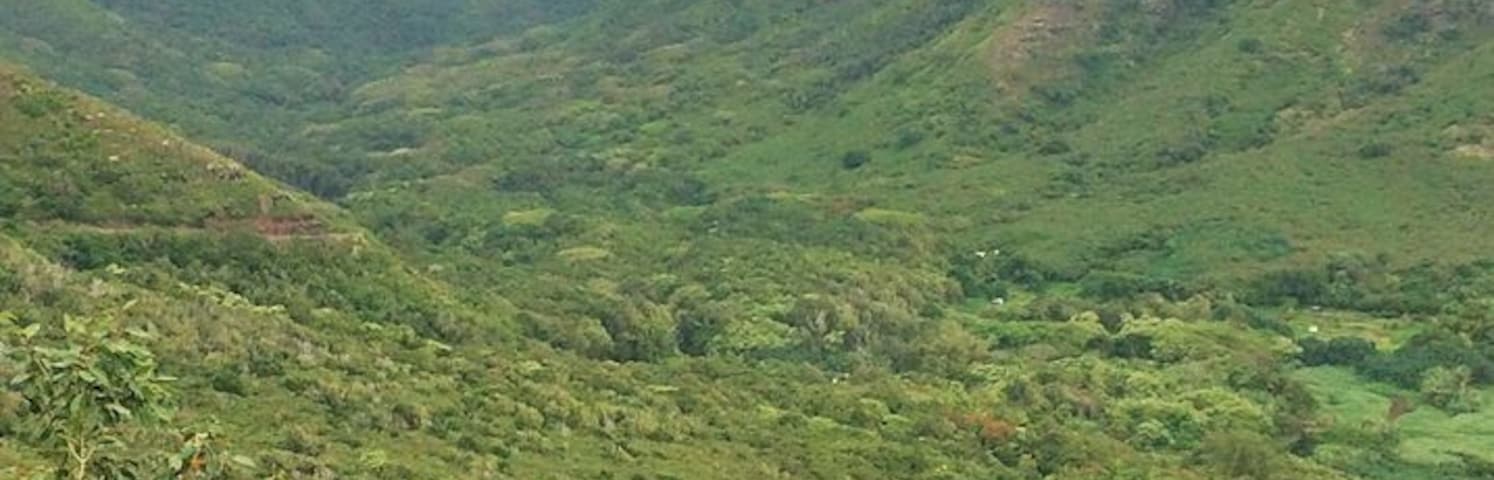 Distant waterfall on Moloka'i island, Hawaii